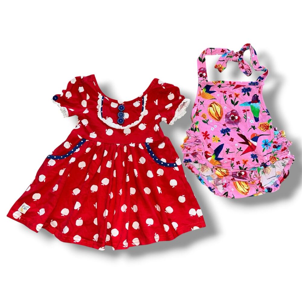 Boutique Baby Girl Lot | Wildflowers Red Dress & Muse Threads Pink Bubble